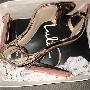Rose Gold Patent Ankle Strap Heels